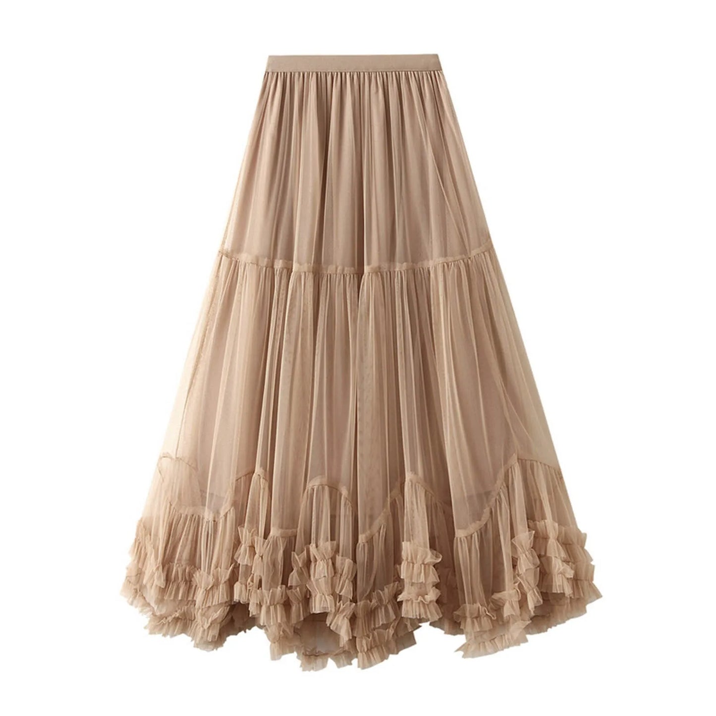 Women's Tutu Skirt Fairy Elastic Waist Large Swing Tulle Skirt Festival Mesh Ballet Dancing Clothes Ruffled Layer Long Skirt