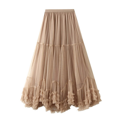 Women's Tutu Skirt Fairy Elastic Waist Large Swing Tulle Skirt Festival Mesh Ballet Dancing Clothes Ruffled Layer Long Skirt