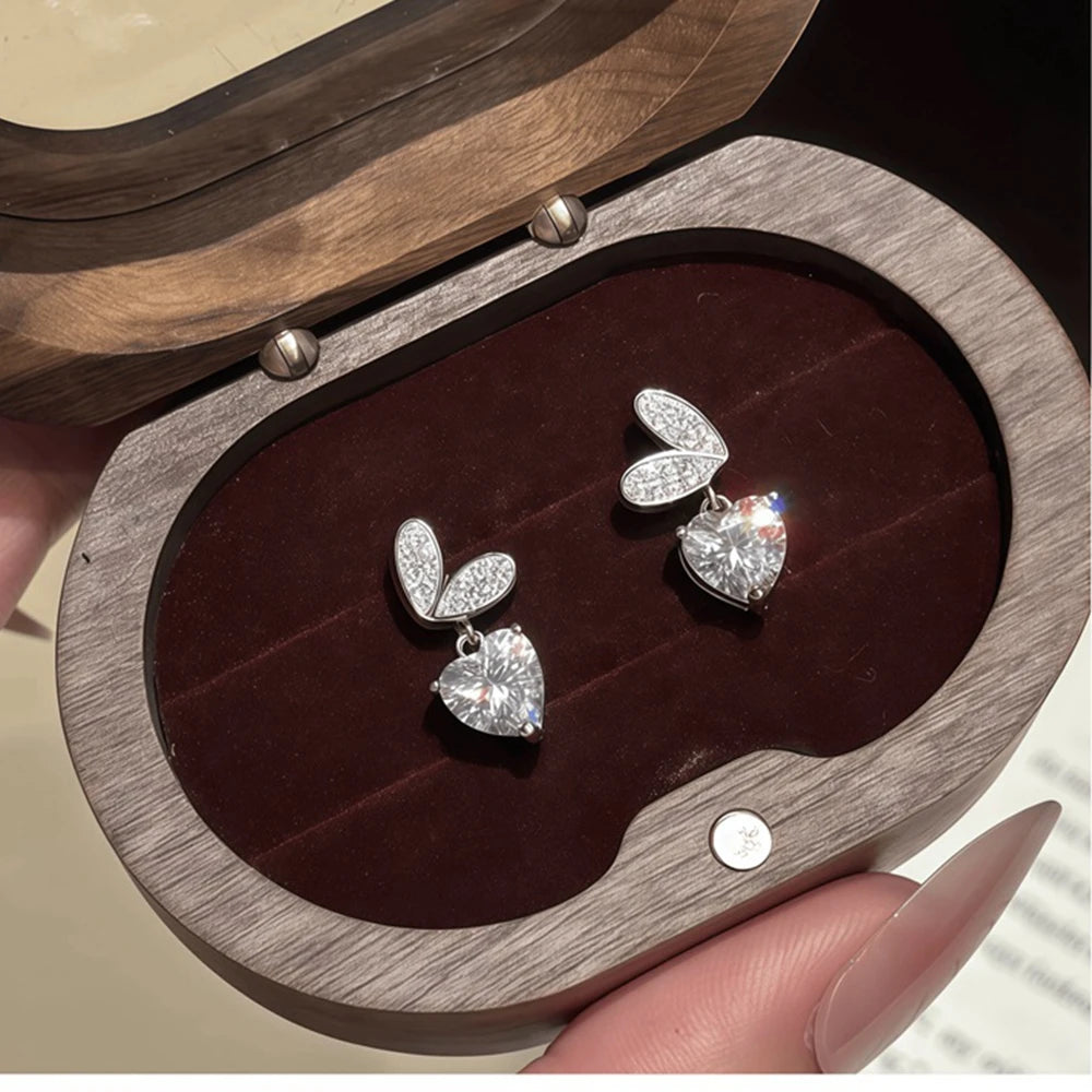 D Color 2ct Heart-Shaped Moissanite Earrings S925 Sterling Silver Ear Stud for Woman Party Anniversary High-End Jewelry Gift