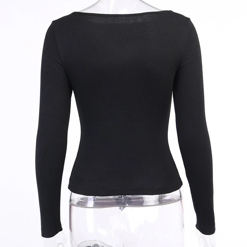 Autumn Women tshirt Hollow Out Solid Black White Long Sleeve Knitted Tee Tops Casual Slim O Neck 2020 Fashion t shirt