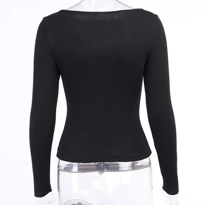 Autumn Women tshirt Hollow Out Solid Black White Long Sleeve Knitted Tee Tops Casual Slim O Neck 2020 Fashion t shirt
