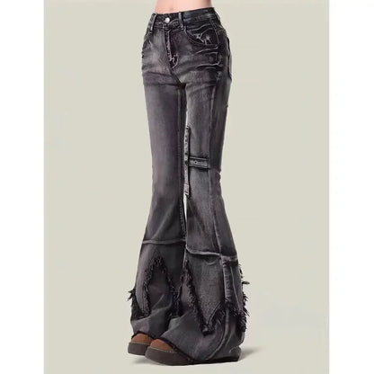 New retro slim-fitting women pants Y2k fashion trendy wasteland trousers legs furrow stretch jeans for women