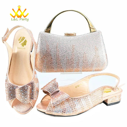 EtherealBe Gold Rhinestone Fashionable shoes and bag set