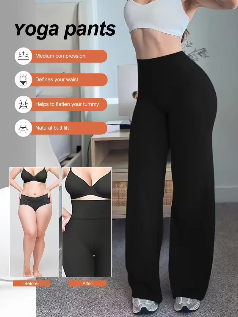 Women's Spring & Summer Wide-Leg Athletic Pants, High-Waisted Butt-Lifting Tummy-Control Yoga Pants,Plus Size Clothes,Jeans（New）