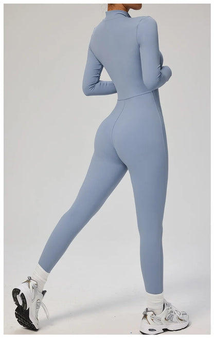 TRY TO BN Sports Yoga Jumpsuit Long Sleeves Zipper Sportswear Fitness Pants Workout Bodysuit One Piece Tights Women Gym Clothing