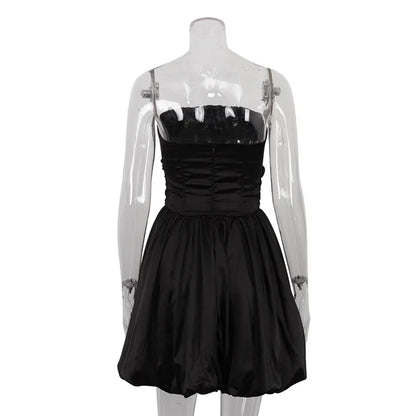 White Pleated Mini Dress For Women Bandeau Slim Patchwork Backless Elegant Fashion Dress Solid Female Party Dress 2024 New