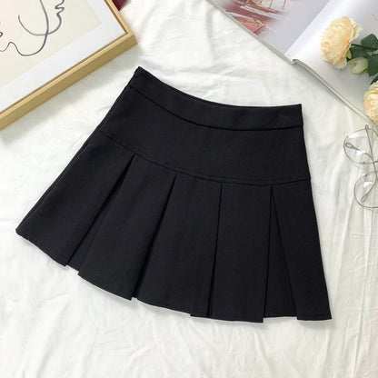 ZOKI  Vintage Gray Pleated Skirt Women Kawaii High Waist Mini Skirts Korean Fashion School Uniform Harajuku Streetwear Spring
