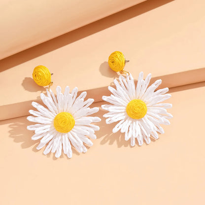 Colorful Sun Flower Earrings For Women Girl Handmade Bohemian Rattan Knit Earrings Summer Party Jewelry Gifts