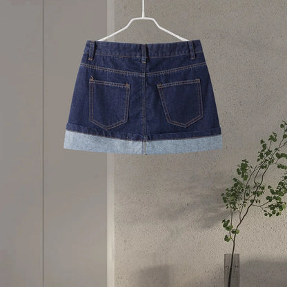 Denim Skirt Women Set Casual Long Sleeve Lapel Pocket Button Jacket Pleated Min Skirts 2025 Spring Summer Lady Suit