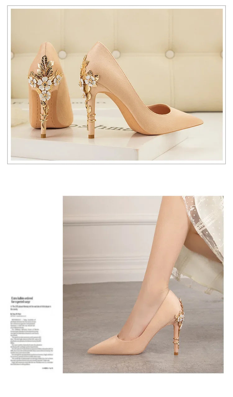 EtherealBe elegant blue flower embellished women's heels with stylish floral accents and pointed toe design