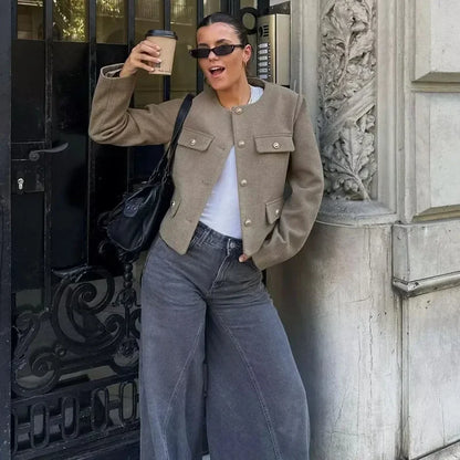 2025 New Woman Jackets Outerwears Long Sleeve Cropped Fashion Jacket for Women Button Short Coats Elegant Women's Coat