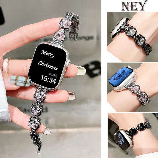 Jewelry strap For Apple Watch band ultra 2 49mm 45mm 41mm 40mm/44mm 38/42 Women Diamond Bracelet iWatch Series 9 8 7 6 5 4 3 SE