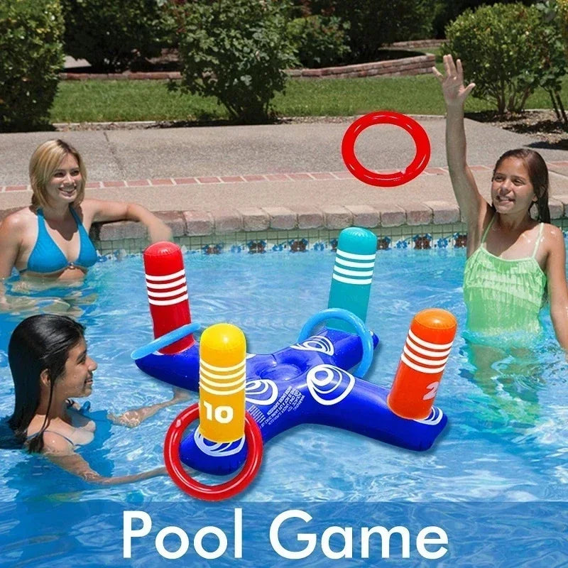 Party Sport Swimming Inflatable Ring Toss Game Floating Pool Toys for Kids Adult Water Accessories Beach Supplies with 4 Loops