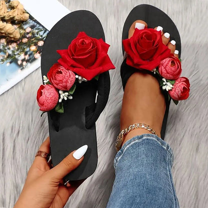 Slippers For Women Ladies Summer Flip Flops Open Toe Flowers Bohemian Sandals Casual Beach Shoes Outwear 2023 шлепки женские