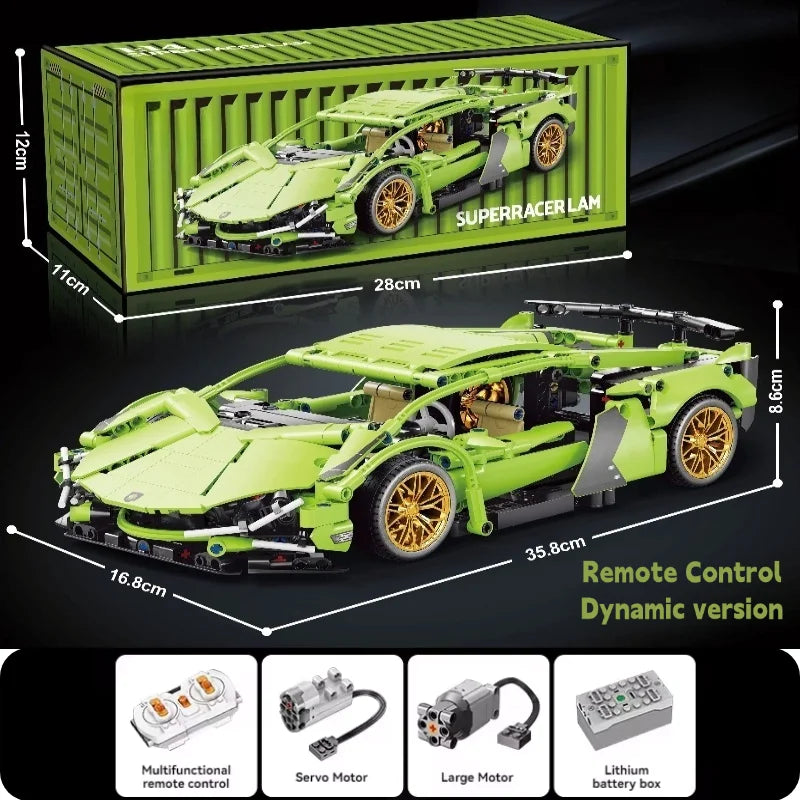 Technology Racing Car Block Model 1280PCS+ 1:14 Motion Speed Car Model Mechanical Super Block Assembly Toy Children Adult Gifts