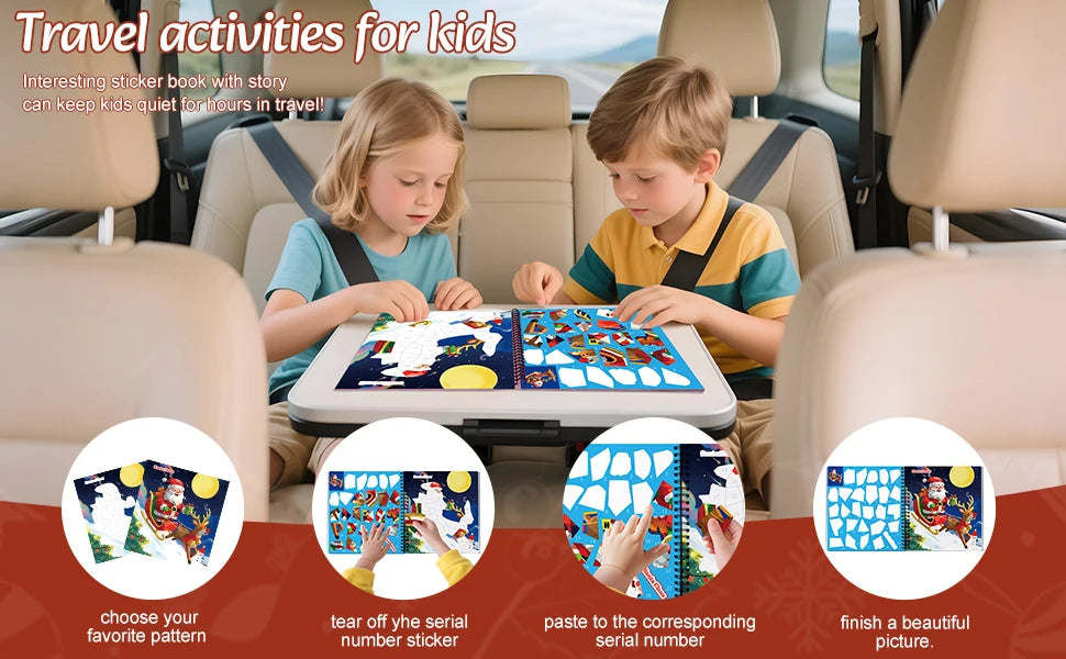 1PCS Stickers Paint Book For Grils Christmas Gift Christmas Tree Snowman Stickers By Number For Outgoing Travel Kids Stationery