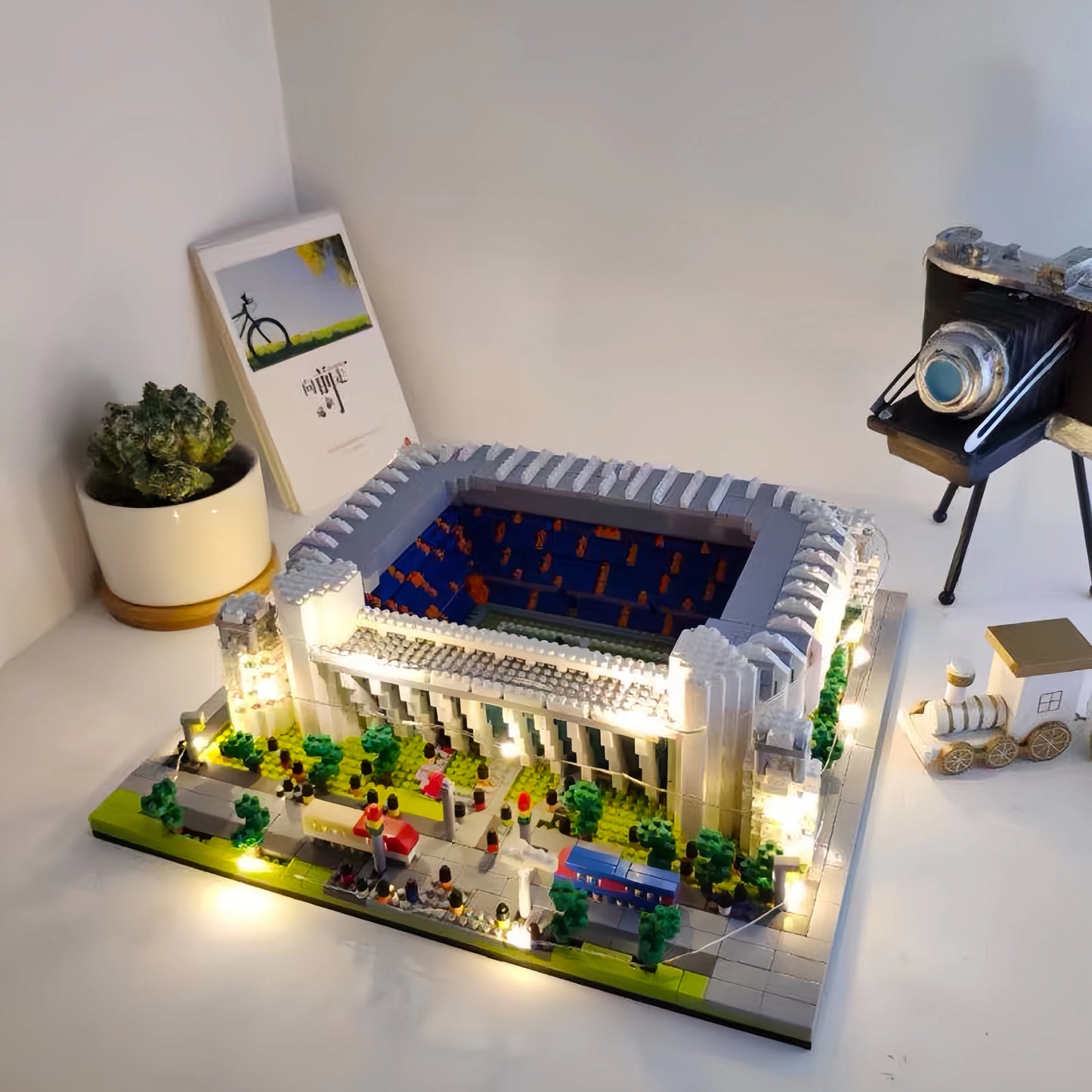 Madrid Style Soccer Stadium Model Micro Mini Diamond Block Kit Kids Adult Assemble Barcelona Football Field Brick Set Puzzle Toy