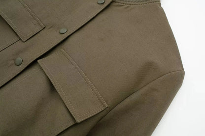 Women Fashion with Pockets Cropped Bomber Jacket Coat Vintage Long Sleeve Front Button Female Outerwear Chic Tops y2k clothes