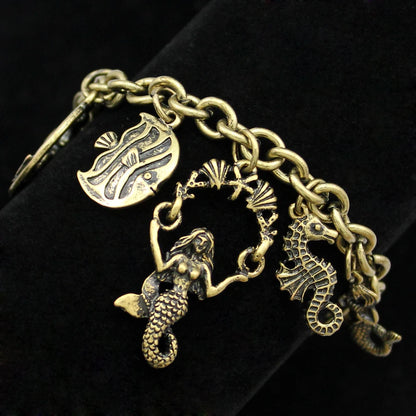 Women's Mythology Fairytale Bracelets Beads Charms Mermaid Seahorse Link Chain Crystal Bangle Armband Aesthetic Jewelry Vintage