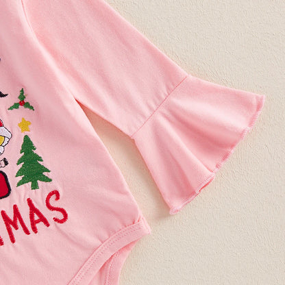 0-18 Months Baby Girls Christmas Outfits Long Sleeve Romper with Suspender Pants Headband Set Newborn Fall Clothes