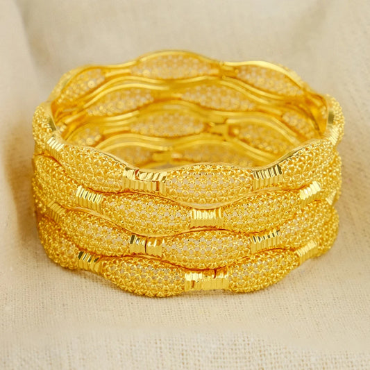 Dubai Women's Bracelet Gold Plated Indian African Hard Bracelet Charming Wedding Ethiopia Arab Handmade Jewelry Luxury