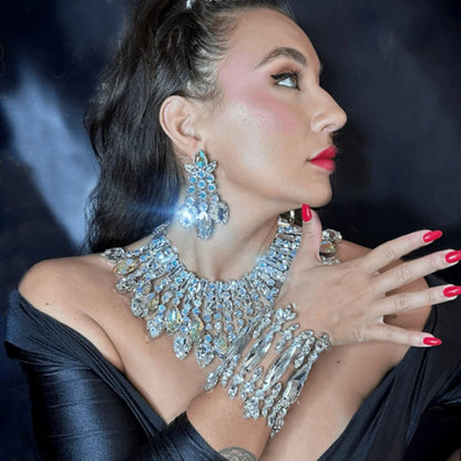 Stonefans Oversize Geometric Jewelry Set Piercing Drag Queen Ornament Bling Boho Pendant Rhinestone Necklace Earrings Set Party