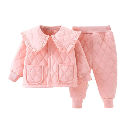 2024 Girls Winter Sets Baby Clip Cotton Warm Two-Piece Autumn New Children Lapel Solid Colour Fashion Casaual Suit 12M-6 Years