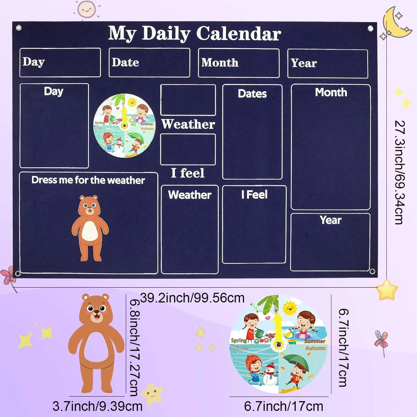 My First Daily Calendar Montessori Felt Story Board Set Loop Time Learning Center, A Weekly Chart For Children's Learning