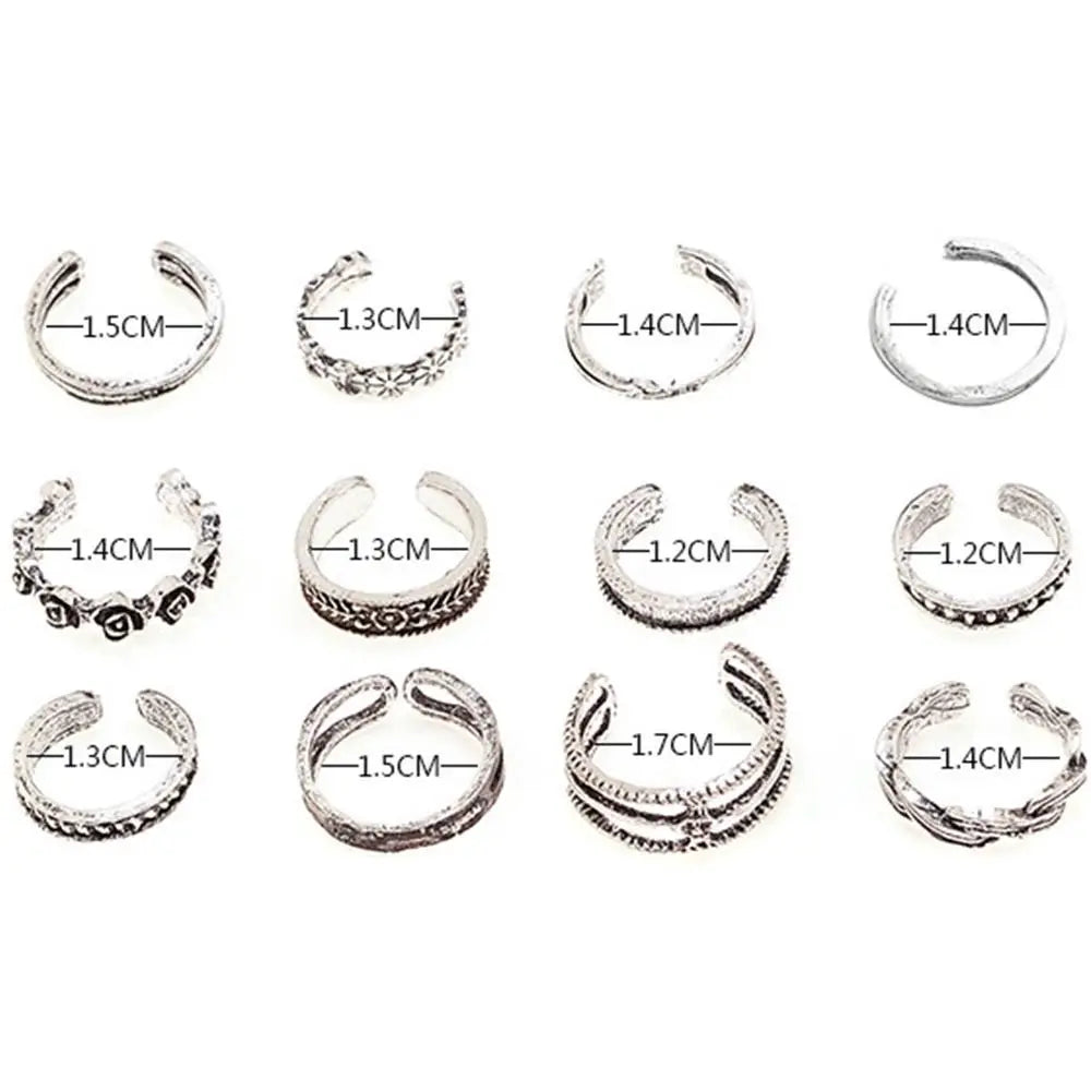 12pcs/Set Kpop Jewelry Open Heart Shape White Copper Alloy Toe Rings Foot Ring Set Korean Style Accessories Women Accessories