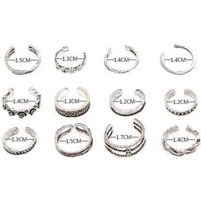 12pcs/Set Kpop Jewelry Open Heart Shape White Copper Alloy Toe Rings Foot Ring Set Korean Style Accessories Women Accessories