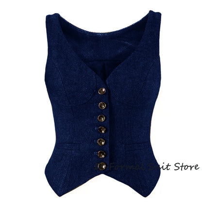 Herringbone Women Sleeveless V-Neck Slim Fit Vintage Wool Jacket Casual Summer Knit Vest By Women's Sports Suit New Outerwear