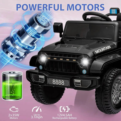 12V Children's Electric Car, Car with 2.4 G Remote Control, Children's Electric Car with Bluetooth, Music, Horns and Headlights
