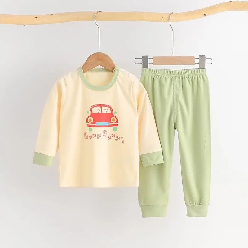 Autumn Winter Children Sets Long Sleeve Cartoon Children Clothing Boys Girls Underwear Sleepwear Round Neck Kids Clothes