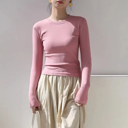 Cotton O Neck Long Sleeve Shirt Women Sexy Cropped Tops 2025 Autumn Black Casual Skinny Slim Basic Woman T Shirts White Clothing