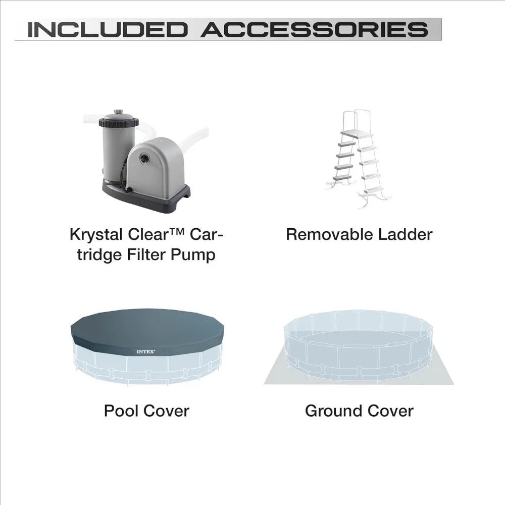 Round above Ground Outdoor Swimming Pool Set with Filter Pump, Ladder, Ground Cloth, and Pool Cover, Greywood