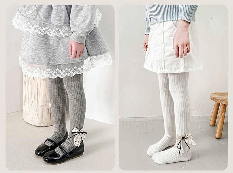 Children Cotton Tights Girls Cute Princess Bowknot Pantyhose Kids Stocking Baby Girls One-Piece Pantyhose Infant Knitted Tights