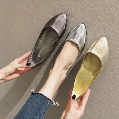 New Women's Shoes Bright Surface Soft Leather Comfortable Flat Shoes Pointed Solid Color Shallow Mouth Single Shoe Zapatos Mujer