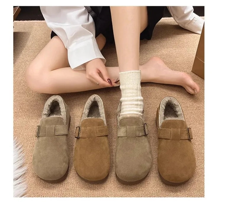 Plush all inclusive retro Boken shoes for women in winter 2025, one foot cotton shoes, hairy shoes, thick and warm snow boots
