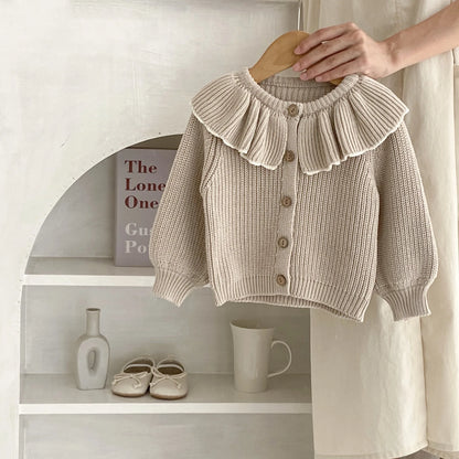 INS Spring and Autumn Infants' 0-3 Year Old Girl Baby Fashion Ruffle Collar Knitted Coat Small Cardigan Sweater Top