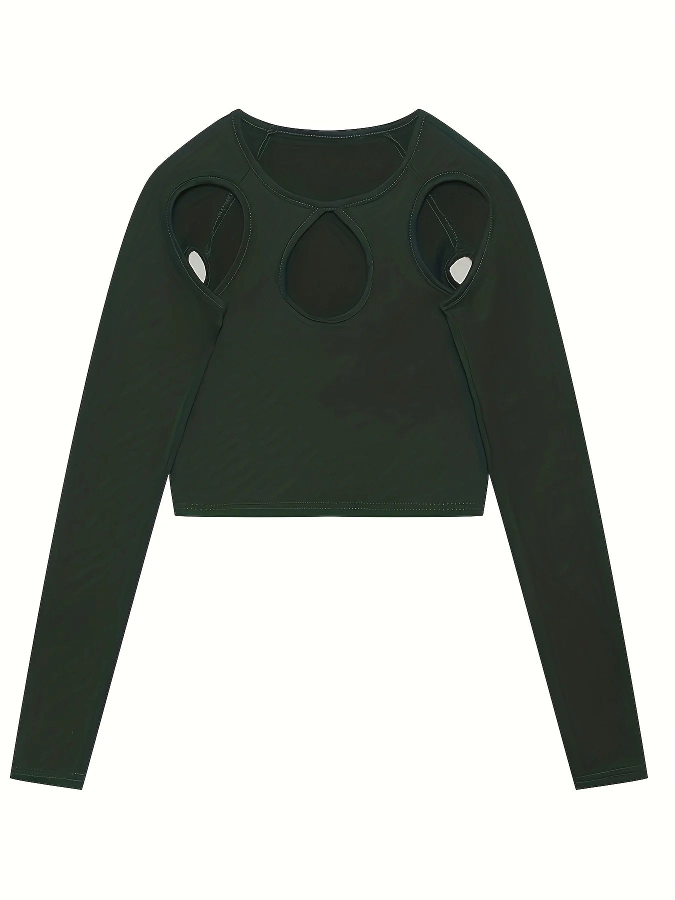 Spring and Summer Europe and the United States Hot New Street Selling Pure Color Round-necked Long-sleeved Hollow Midriff Shor
