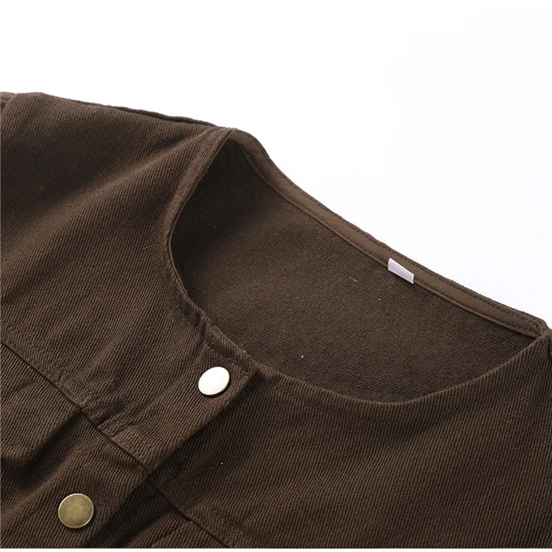 Vintage Solid Denim Jacket Pants Sets Women O-neck Single Breasted Long Sleeve Coat Wide Leg Trousers 2025 Jeans Outfits Street