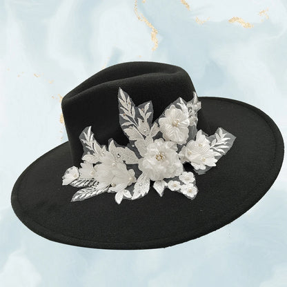 Embroidered three-dimensional flower fedora hat Women's jazz top hat Spring and autumn panama church fashion elegant wedding Hat