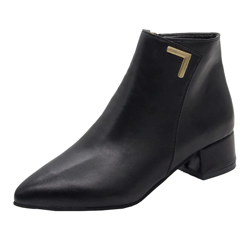 2025 New Autumn and Winter New Ankle Boots Thick Heel Pointed Toe Women Short Boots Fashion Leather Slim Boots Women Size42 Q233