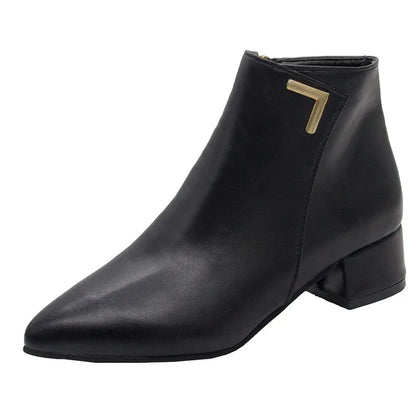 2025 New Autumn and Winter New Ankle Boots Thick Heel Pointed Toe Women Short Boots Fashion Leather Slim Boots Women Size42 Q233