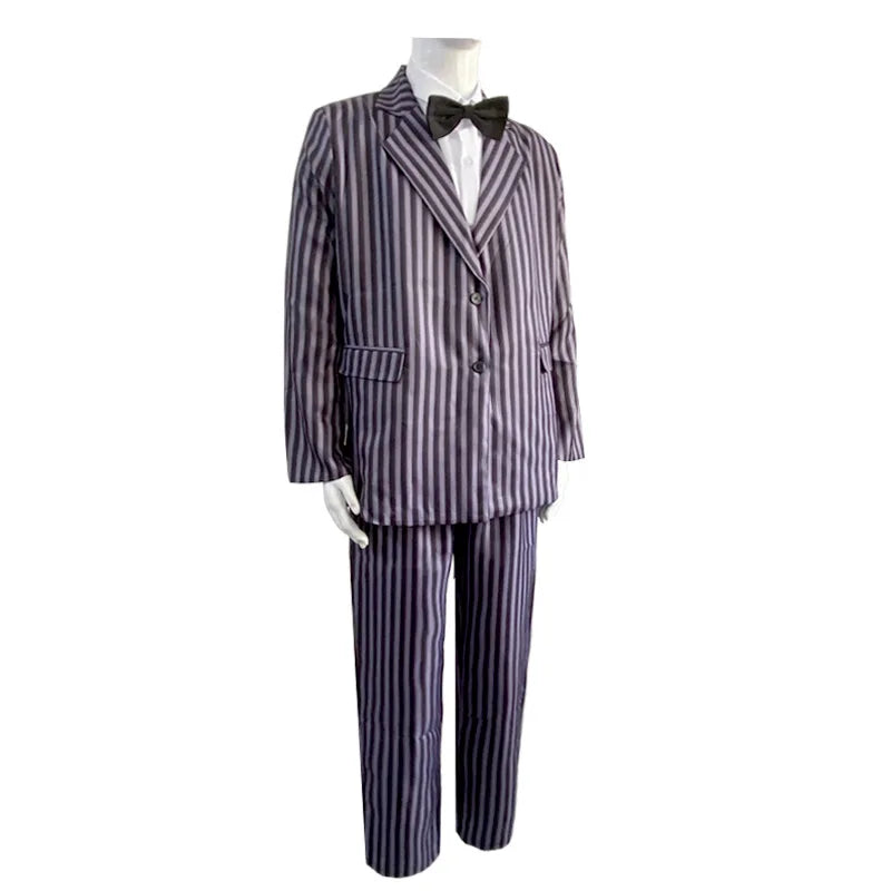 Gomez Addams Cosplay Anime Morticia Costume Dress Halloween Carnival Outfit Adult Kid Coat Shirt Pant Tie Suit Party Uniform