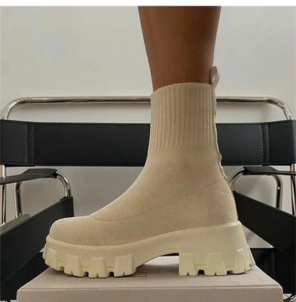 Women Boots 2025 Platform Boots For Autumn Winter Shoes Slip On Platform Shoes Women Ankle Boots White Heels Short Botas Mujer