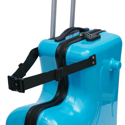 Blue kids ride-on travel luggage with sturdy handle and adjustable strap for easy transport