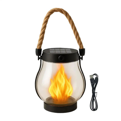 Camping Lamp Solar Flame Lights Garden Lantern Flickering LED Light Decorative Yard Decor with Rope Halloween Party Home Decor