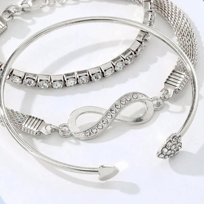 3 Piece Women's Bracelet Silver Retro Personality Fried Dough Twists Bracelet Imitation Gem Exaggerated Punk Bracelet Accessorie