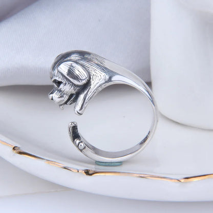 Buyee 925 Sterling Silver Dog Ring Finger for Woman Men Fashion Animal Rock Punk Big Fine Jewelry Circle with Box Gift